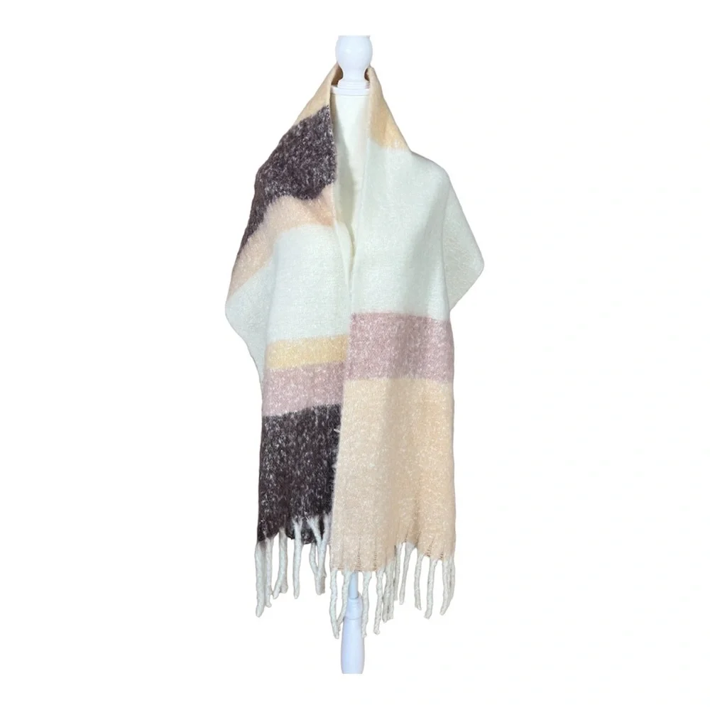 Express Oversized Squares Fringe Fluffy Scarf